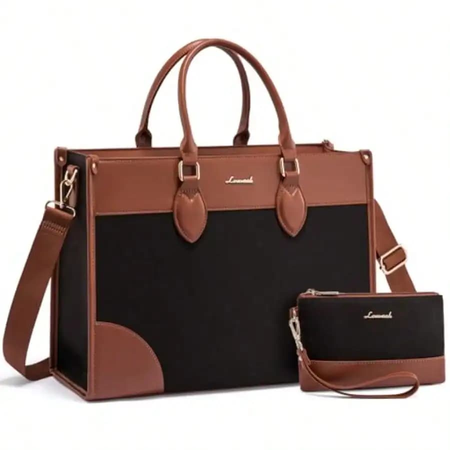 Laptop Bag For Women 15.6 Lnch, Waterproof Laptops Tote Bags For Womens, Professional Work Bags For Women With Cup Holder, Large Laptop Purse Computer Briefcase Office Teacher Clutch Bag, 2 PCS