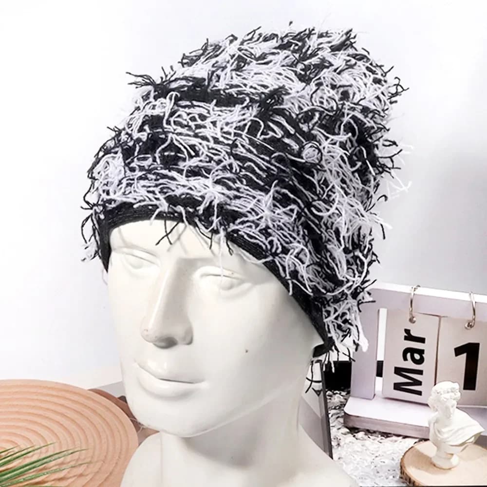 2025 Men Women Camouflage Balaclava Beanie Warm Distressed Knitted Winter Ski Cap Outdoor Hip Hop Fuzzy Knit Hat