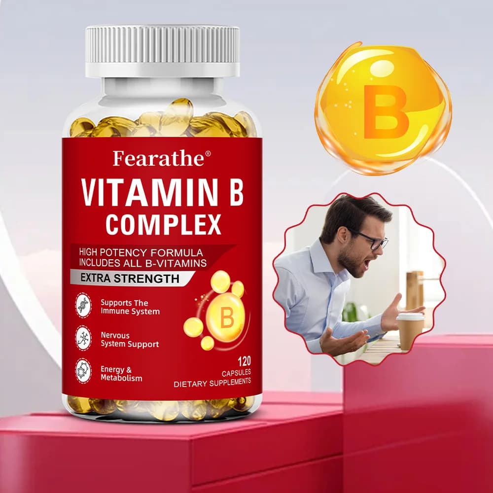 Vitamin B Complex Supplement, Vitamins B2,B3,B6,B12,Vitamin C,biotin,folate,Immune&Energy Metabolism,Brain & Heart Support