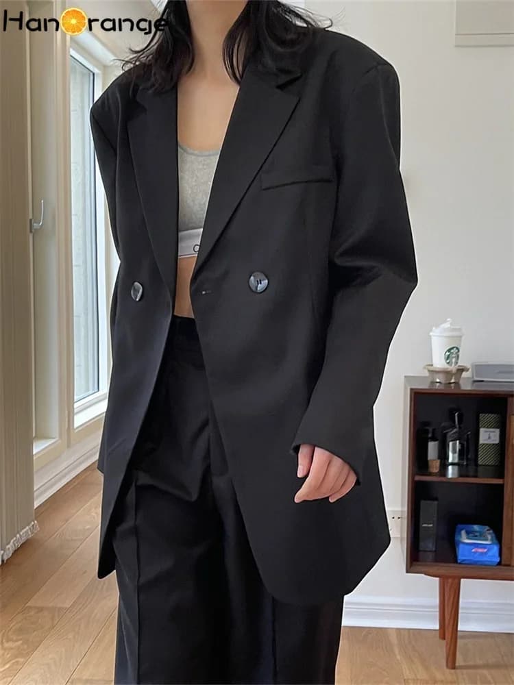HanOrange 2026 Spring Ins Fashion Loose Blazer Women Autumn Silhouette Suit Jacket Loose Outwear Female Cool Outfit Black