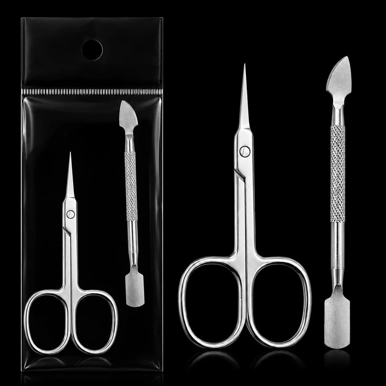 1set Professional Russian Manicure Scissors Curved Tip Nail Pedicure Grooming Tool Contain Tainless Steel Dead Skin Push
