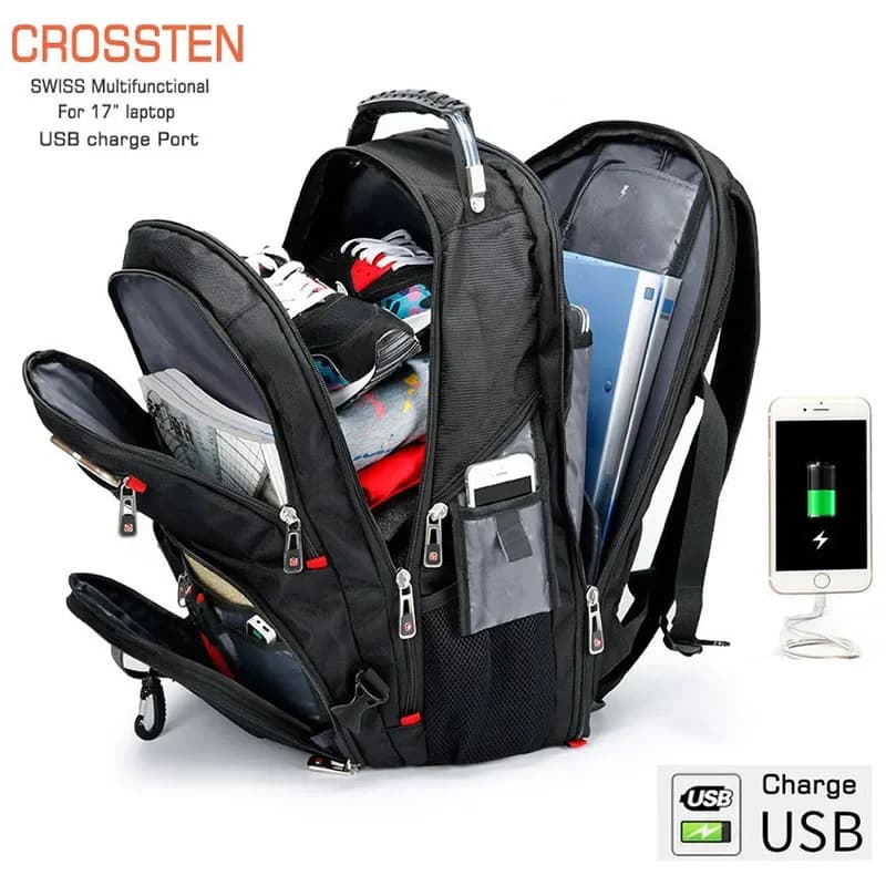 Borse multifunzionali svizzere 2025, zaino durevole per laptop da 17 pollici, borsa da viaggio, zaino universitario, porta di ricarica USB, resistente all'acqua