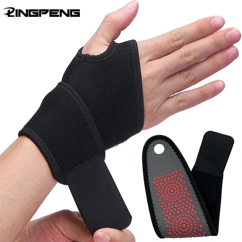 Fascia da polso autoriscaldante Supporto per terapia magnetica Brace Wrap Scaldamani riscaldato Compressione per alleviare il dolore Cintura disinfettante