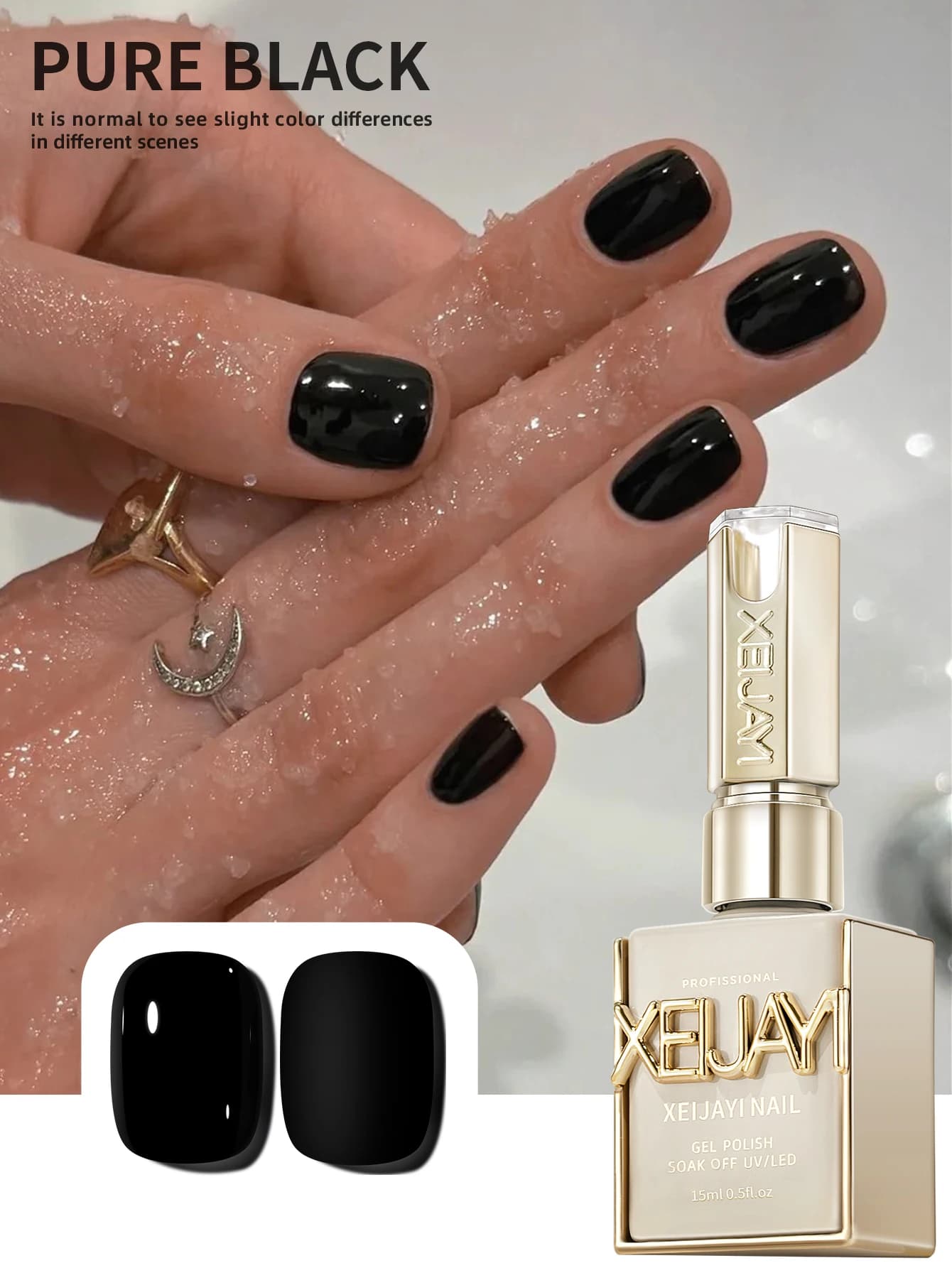 1pc 15ml Smalto per unghie gel nero puro Starter Pure Soak Off No Wipe Smalto per unghie gel adatto a tutte le stagioni