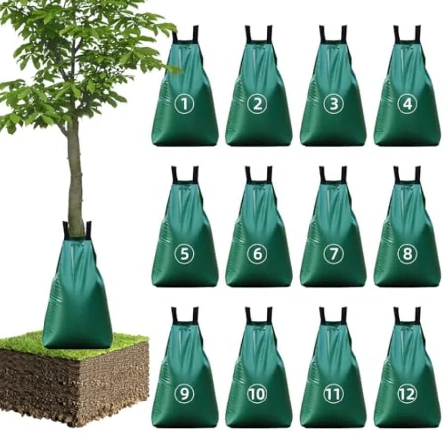Confezione da 12 Sacchi per Irrigazione Alberi in PVC Resistente da 20 Galloni, Irrigazione a Rilascio Lento Durevole con Tempo di Gocciolamento di 5-8 Ore, Riutilizzabili