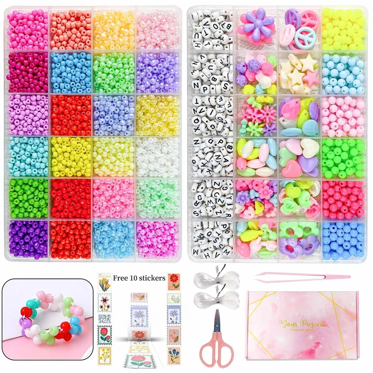 Set of 2-wire glass beads, rice beads, flower-shaped beads set, star and heart, exquisite beads set.