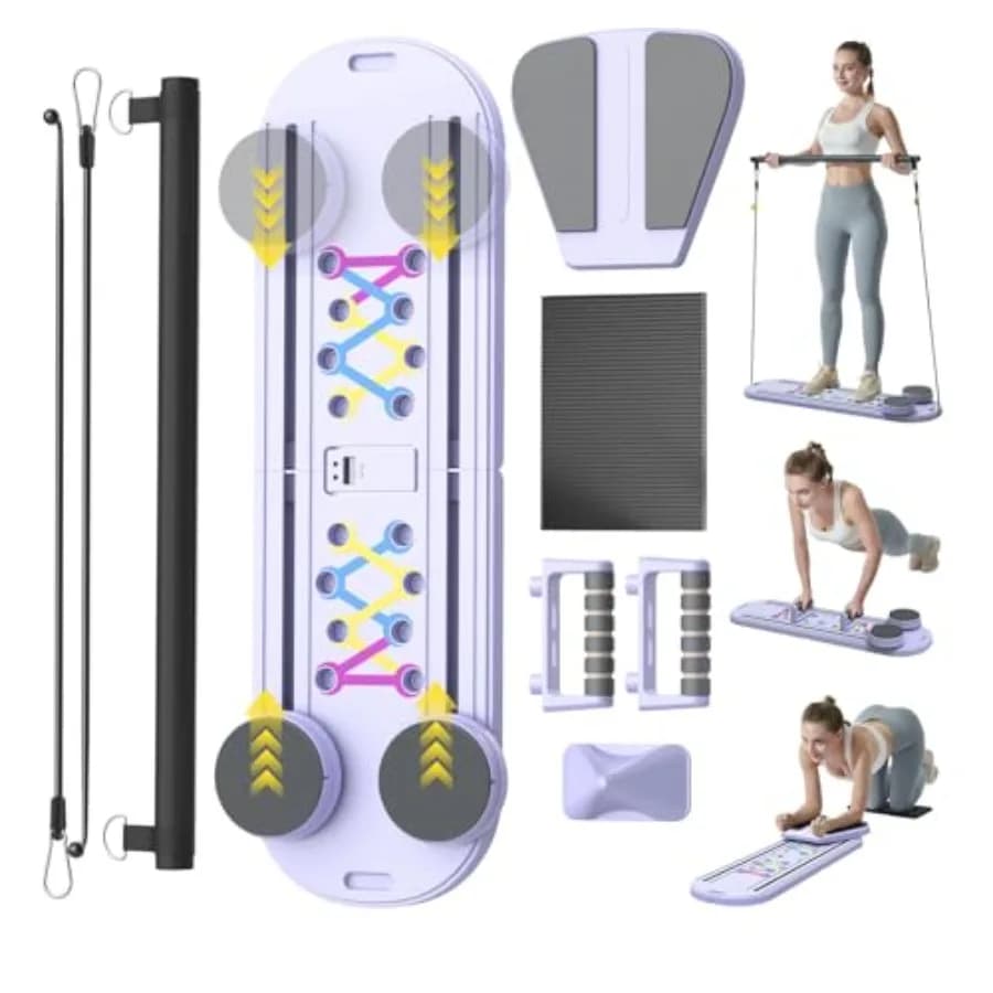 6-in-1 Folding Pilates Training Set with Table and Versatile Kit with Automatic Rebound Abdominal Roller, Home Core Training Equipment