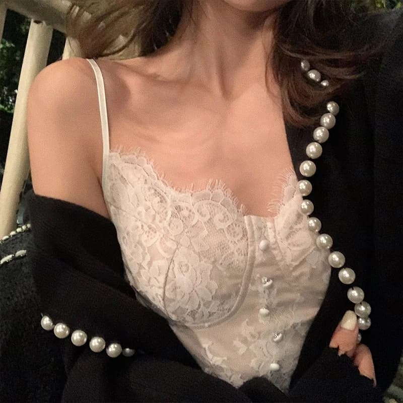 Top corto in pizzo da donna, capospalla estivo, con reggiseno integrato, scollo sulla schiena, gilet da donna con imbottitura interna