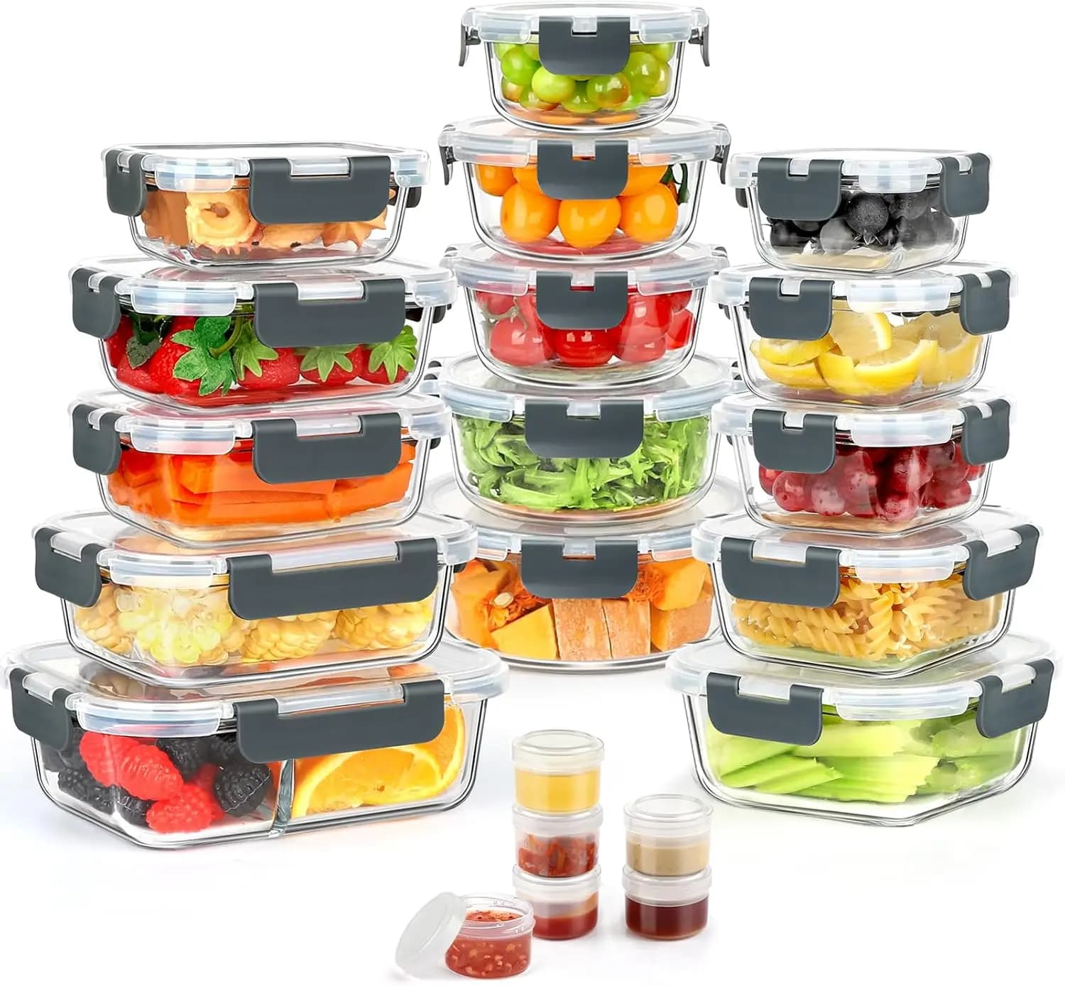 Set di 42 Contenitori in Vetro per Alimenti con Coperchi, Ermetici e Senza BPA, per Preparazione Pasti e Pranzo