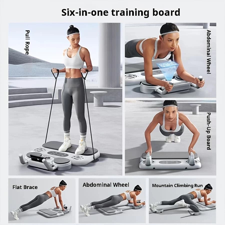 Set of abdominal training boards and multipurpose pilates 6 in 1 1 piece ABS with resistance band, abdominal roller, push-up table, counter