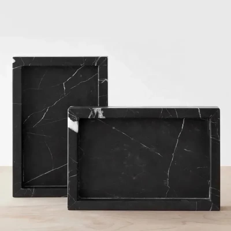Vassoio in Marmo Nero Marquina Rettangolare, Porta Diffusore per Aromaterapia, Portacandele Profumate, Contenitore per Profumi, Vassoio per Bagno