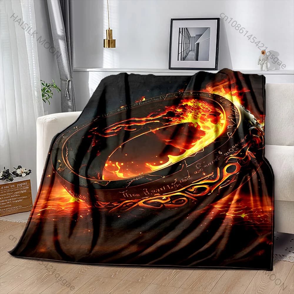 Coperta stampata con anelli di fiamme e iscrizioni, disponibile in diverse misure, calda e morbida, per bambini e adulti, regali di lusso, per casa, divano, viaggi, campeggio
