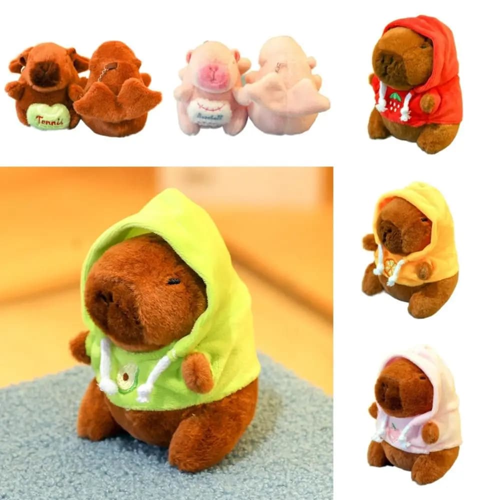 Simpatico peluche Capibara di piccole dimensioni con ali Felpa con cappuccio Simulazione Capibara Bambola Anime Fluffy Toy Festa di compleanno