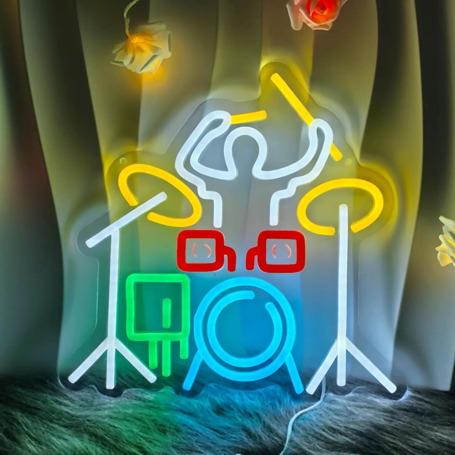 Insegna al neon per batterista Luce al neon a LED dimmerabile alimentata tramite USB per scene musicali di club Home Music Studio Decorazioni per feste Regalo personalizzato