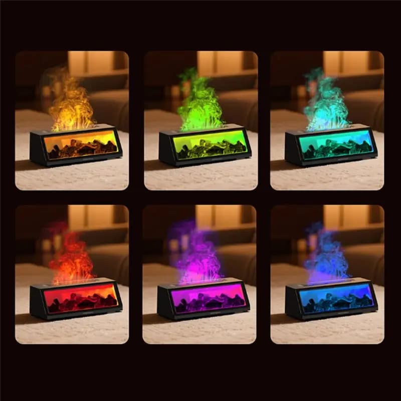 A32Z-Fireplace Flame Humidifier Simulated Fireplace Flame Humidifier Desktop Simulated Wood Flame Aroma Diffuser For Home