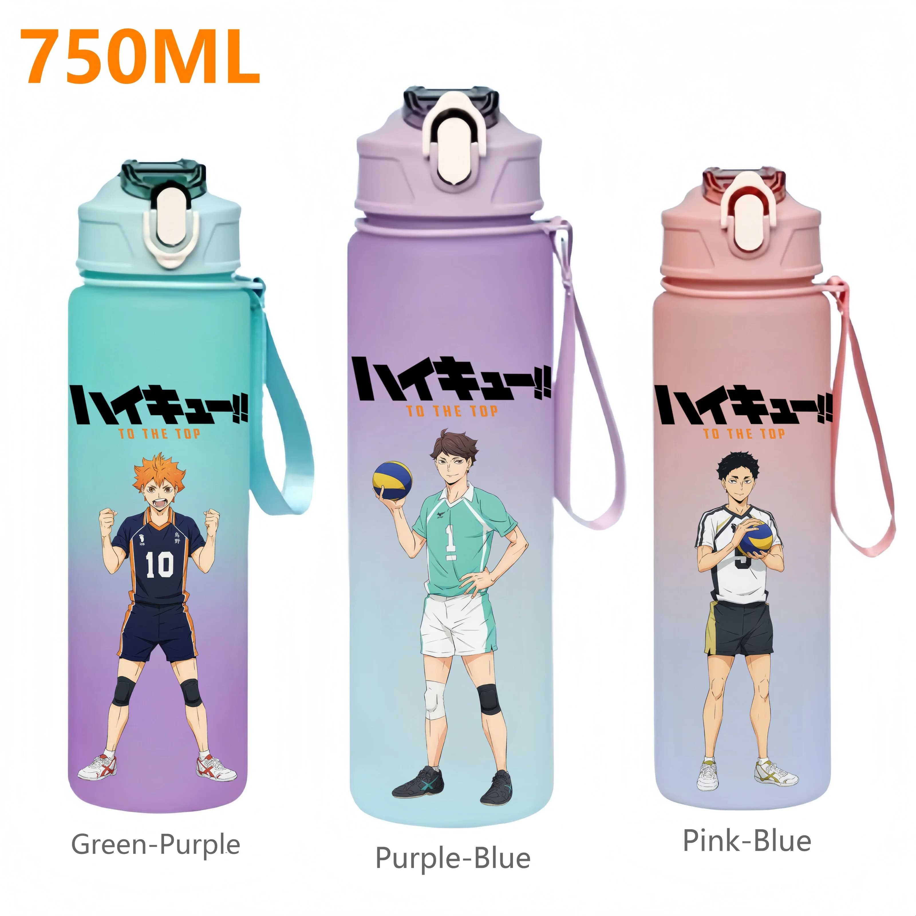 750ML Anime Haikyuu Sport Bottiglia d'acqua A prova di perdite Tazza di plastica colorata con cannuccia Viaggio all'aperto Palestra portatile Fitness Brocche