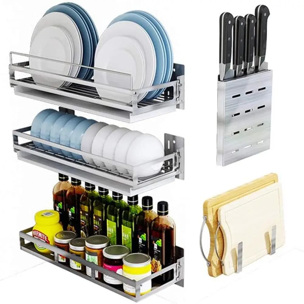 Organizer per armadio in acciaio inossidabile con scarico a ciotola, tagliere e portaspezie per cucina