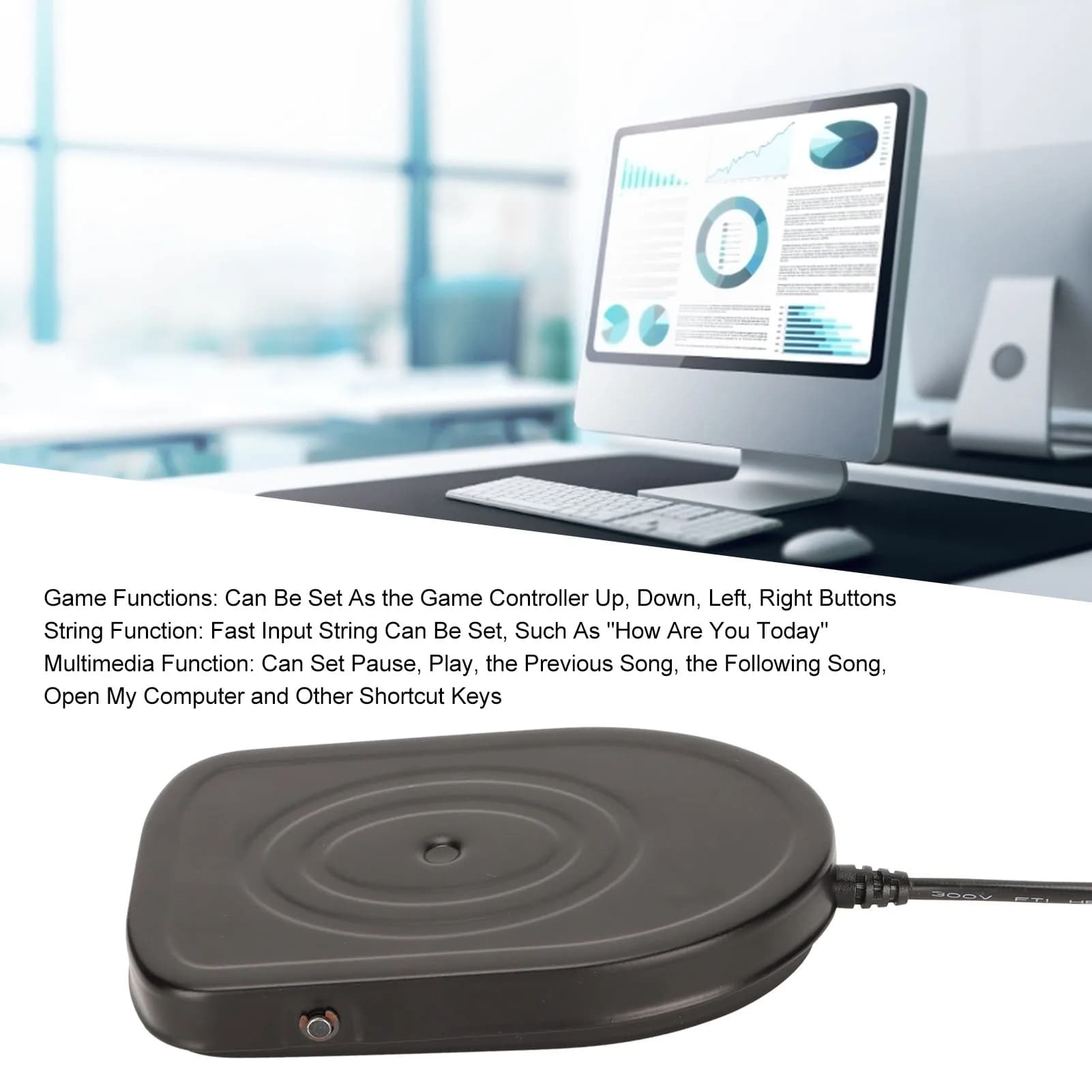 Pedale da gioco Multifunzione 1,5 mm Lega di ferro Sensibile Facile controllo Design ergonomico Pedale USB per contenuti multimediali