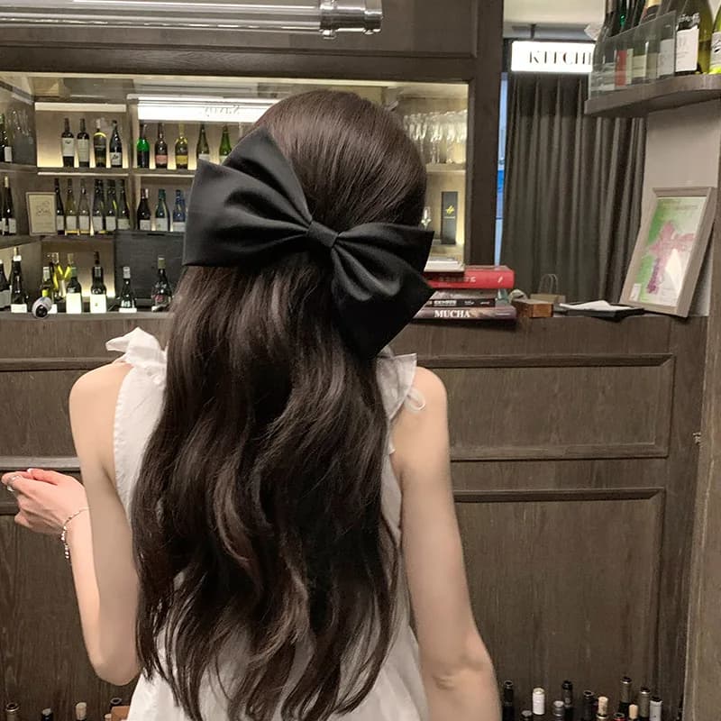Extra Large Black Bow Hair Clip Women's 3D High-end Feel Spring Clip Hairpin Headwear Hair Accessories