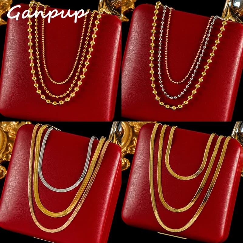 GANPUP 316l Stainless Steel Women's Necklace With Multi-layer Layered Neck Chain Chokers Collar Waterproof Jewelry Birthday Gift