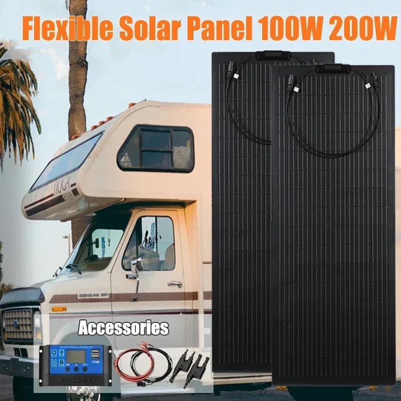 Potente kit pannello solare flessibile da 200 W 100 W Completo connettore fotovoltaico per celle solari 18 V Batteria solare Power Bank per barca da campeggio RV