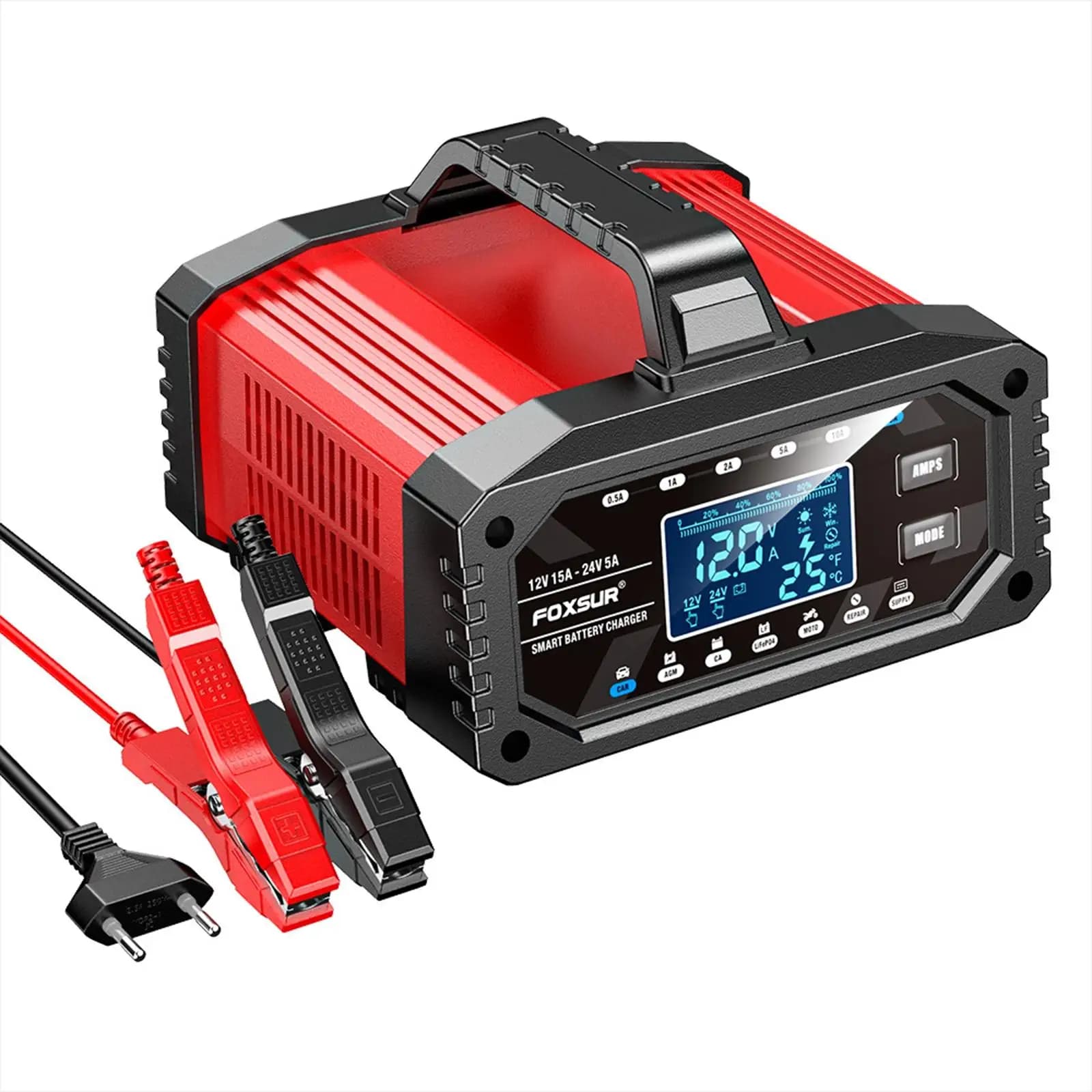 Caricabatterie Portatile ad Alte Prestazioni con Display LCD per Auto, Moto, Camion e Camper