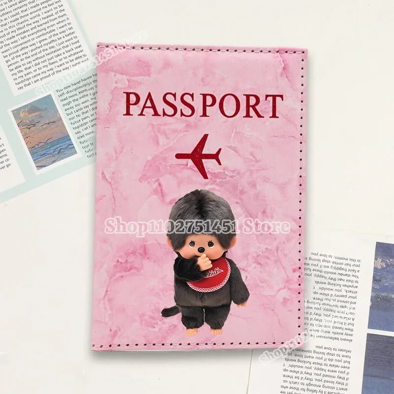 Cute Monchhichis Printed Macaron Color Marble Pattern Passport Covers Document Holder Travel Passport Holder ID Card Travel Gift