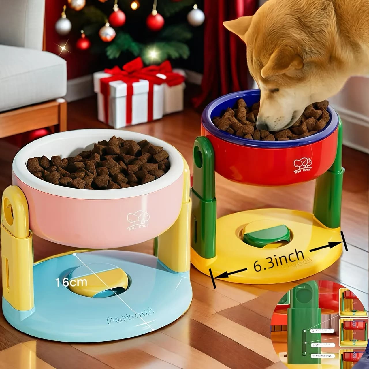 Ciotola per cani, protezione cervicale per animali domestici, mangiatoia regolabile in altezza, ciotola per acqua e cibo a doppio scopo per cani e gatti, design antiribaltamento.