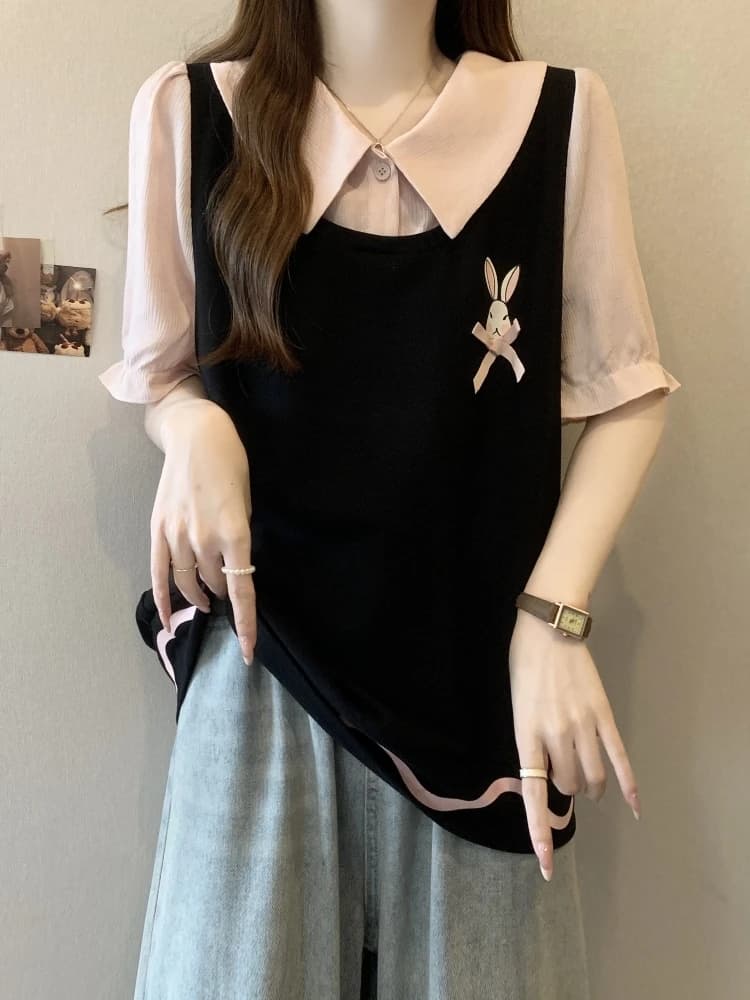 Slimming Short Sleeve Shirt for Women Summer Fashionable Doll Top plus Size Beautiful Korean Style Button Plaid Print T-shirt