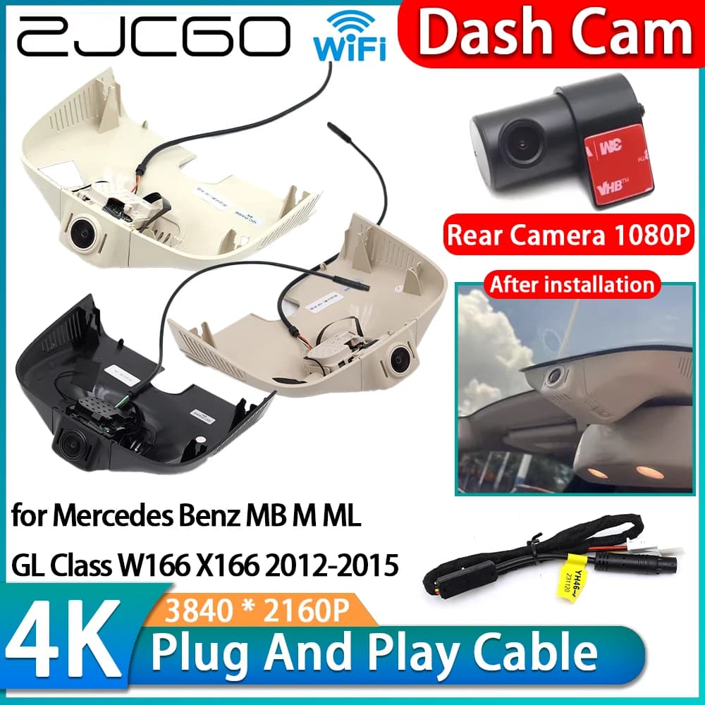 Videoregistratore DVR WiFi 4K 2160P IMX335 per Mercedes Benz Classe MB M ML GL W166 X166 2012-2015, Dash Cam con Telecamera Anteriore e Posteriore