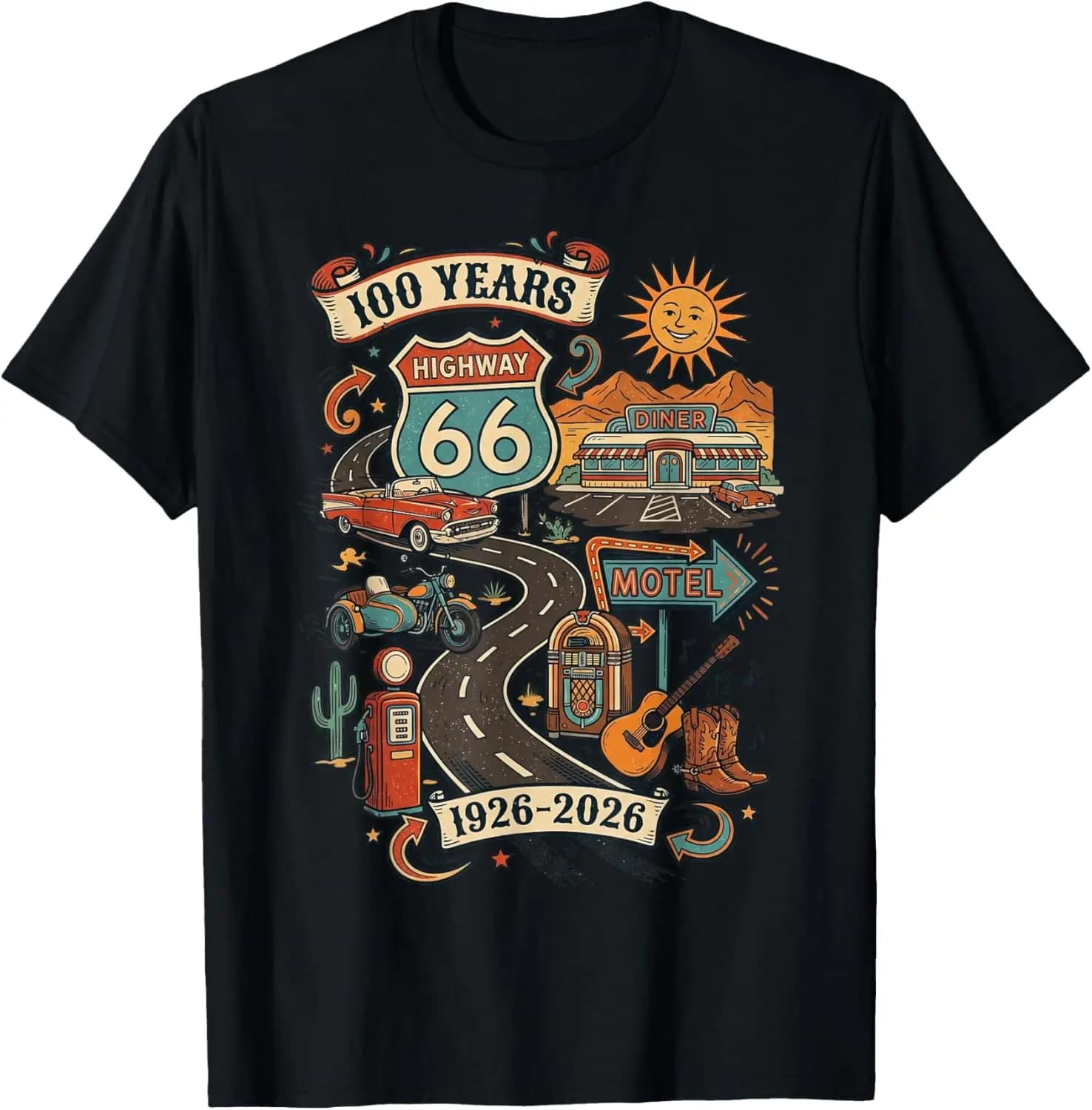 Highway 66 100 Years Centennial 1926-2026 Road Trip Vintage T-Shirt