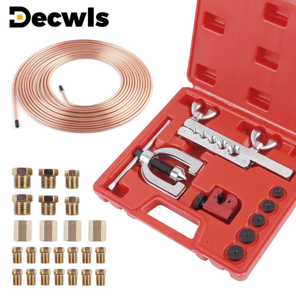 Kit brake tubes of 5 feet and 3/16', includes a cutter, a draining tool, connectors, fuel tubes for motor vehicles, brake tubes and repair tools.