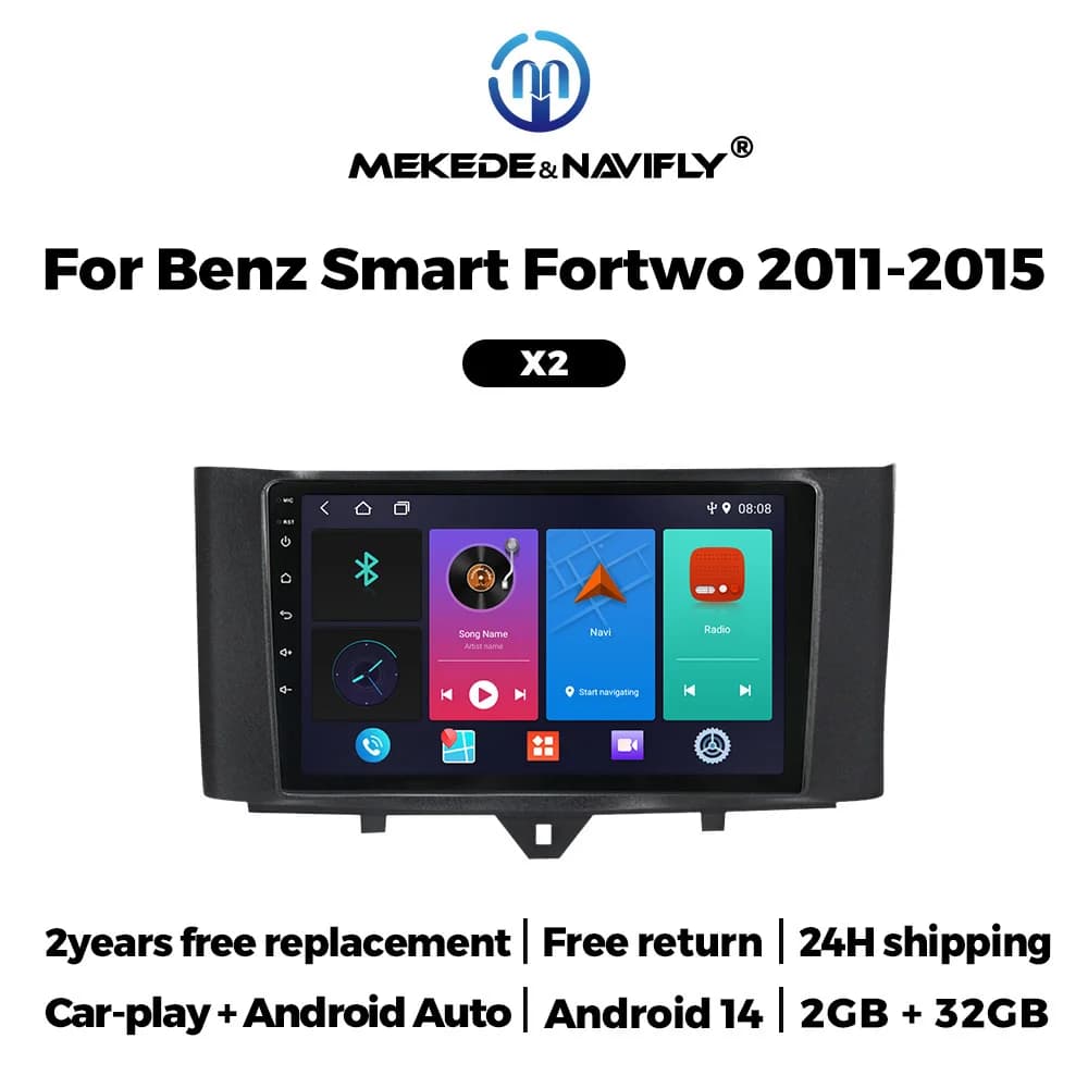 Autoradio Android 14 for Mercedes Benz Smart Fortwo 451 2011 2012 2013 2014 2015 multimedia player GPS navigation 2Din Carplay car player android auto multimedia BT Wifi autoradio 2din android