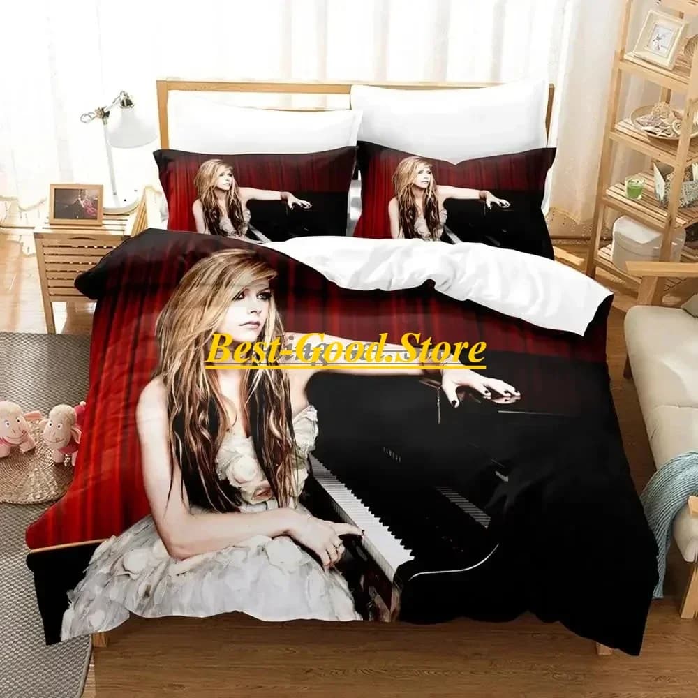 Set di Biancheria da Letto Avril Ramona Lavigne 2023, Copripiumino Stampato, Set Completo con Federe, per Letto Matrimoniale, Queen o King Size