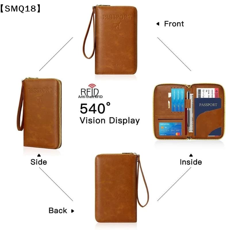 Unisex Passport Holder Cover RFID Blocking PU Leather Zipper Travel Wallet Case Wallet Travel Accessories For Men Women【SMQ】