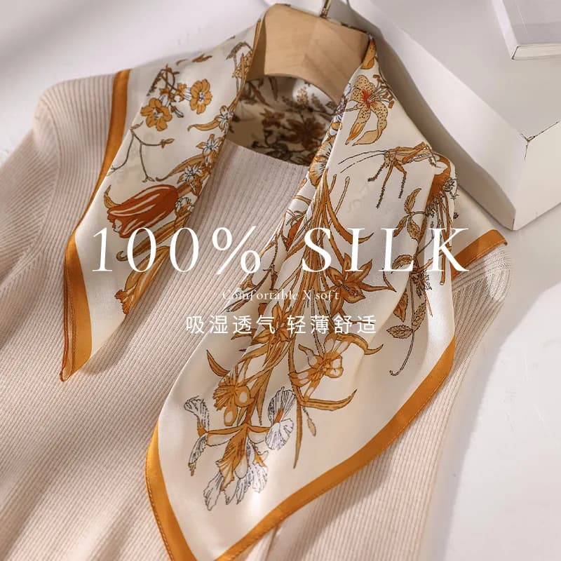 100% Silk Scarf Woman Hijab Hair Band Female Fashion Bandana Wraps Designer Shawl Headbands Luxury Brands Accesories