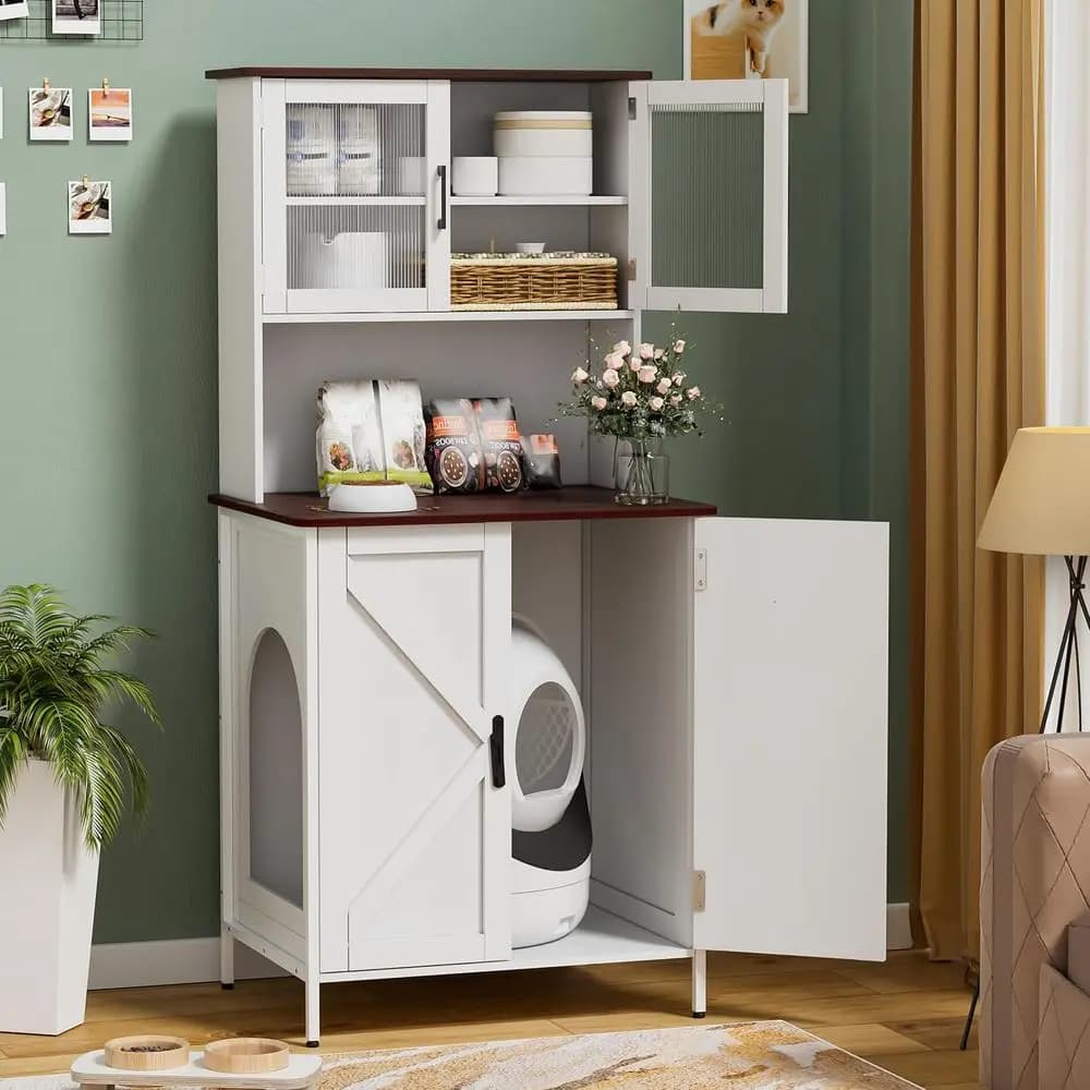 Hiding Cat Litter Box with Storage and Self-Cleaning Features