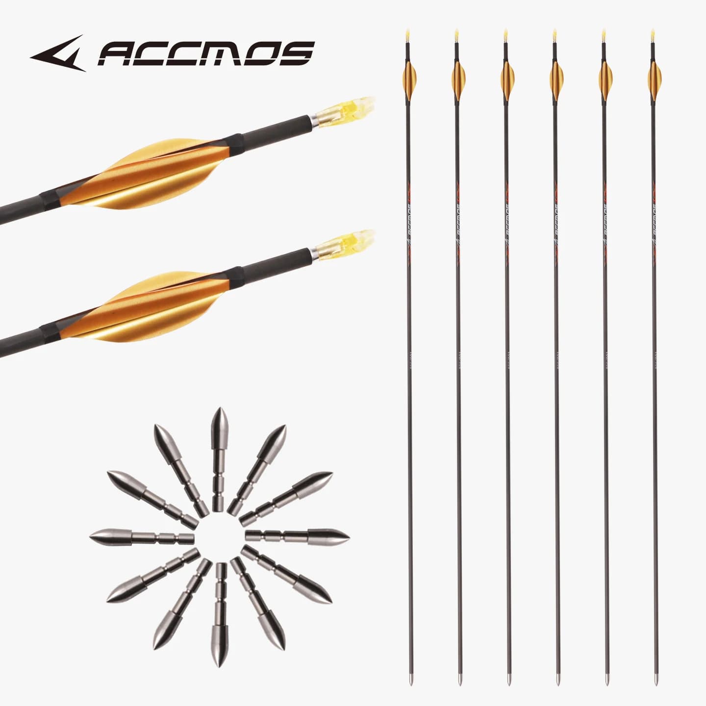 6/12 Pezzi Frecce in Carbonio ID 4.2mm 32 Pollici Spine 300-1800 per Tiro con l'Arco Ricurvo/Compound Caccia e Tiro Sportivo