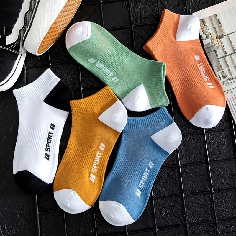 Set of 5 pairs of unisex ankle socks - Low-profile invisible socks that absorb sweat
