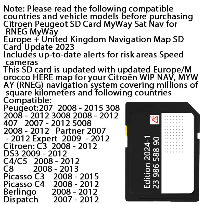 SCHEDA SD GPS 2023 PER PEUGEOT RNEG MY WAY C3/C4/C5/C8/207/308/407/5008...SCHEDA SD MAP NAVIGAZIONE