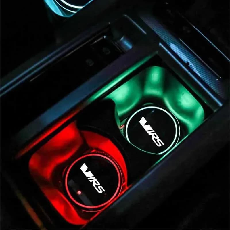Sottobicchiere Luminoso per Auto Skoda, Luce Atmosferica LED con Logo per Skoda VRS Octavia Fabia Kamiq Karoq Kodiaq Rapi