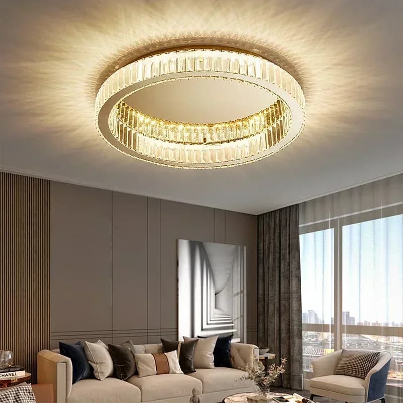 American Round Crystal Ring Ceiling Lamps Modern High-end Luxury Villa Restaurant Hotel Living Room Interior Decor Ceiling Light