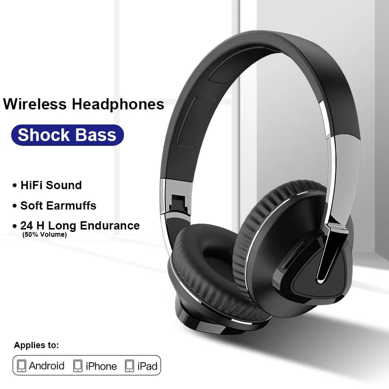 Cuffie Auricolare wireless Bluetooth Suono stereo HiFi con microfono Gioco musicale Auricolare sportivo Supporto pieghevole Auricolari scheda SD TF