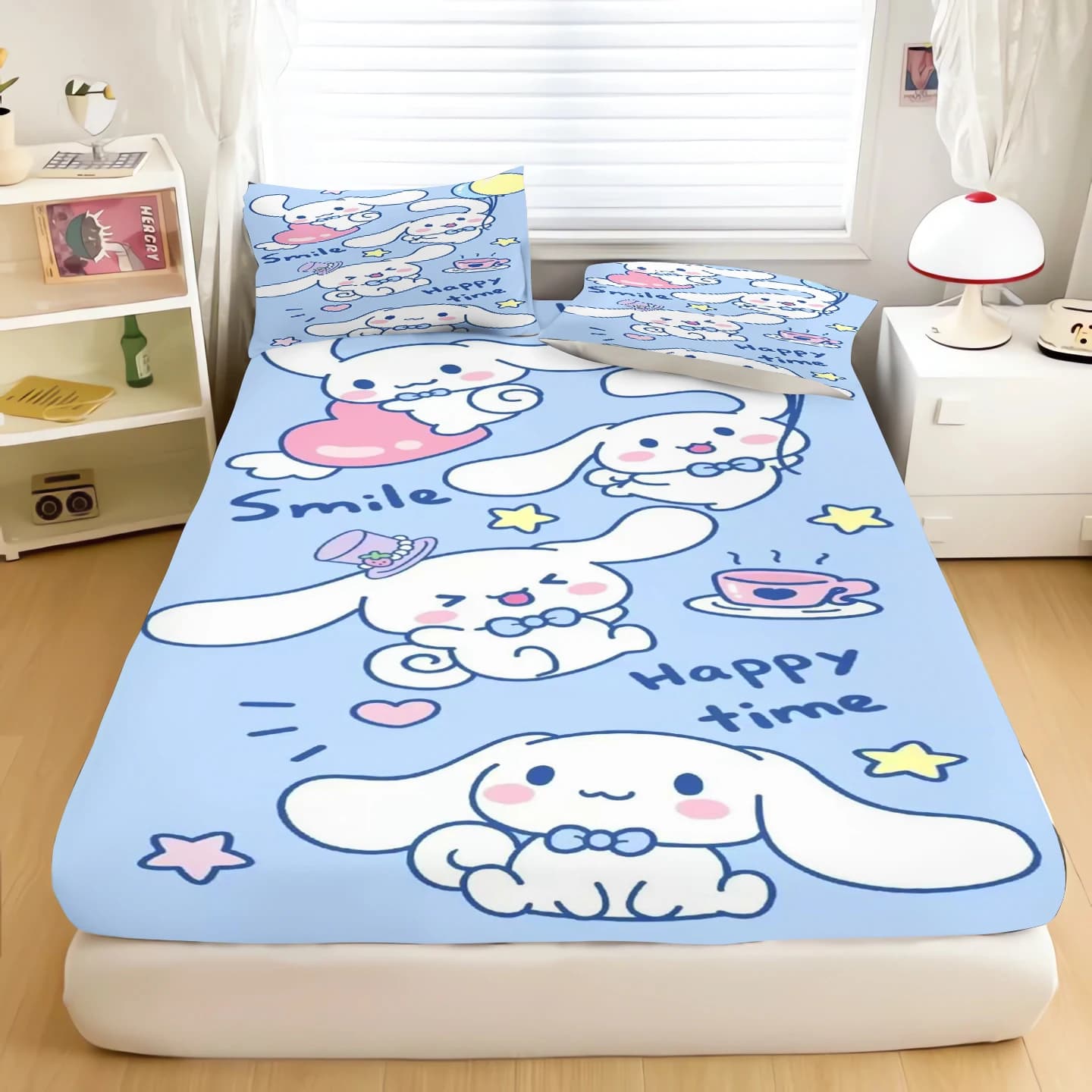 Set of Sheets and Loyalty Sanrio Cinnamon Dog, Cover with Digital Print Cartoon, Sheet with Elasticized Corners