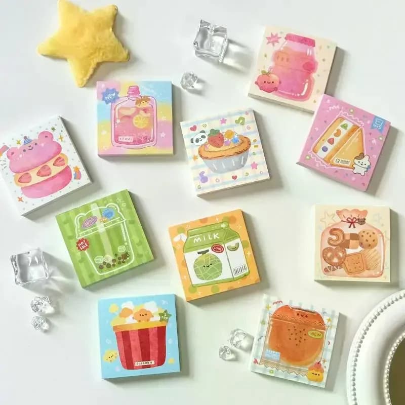 3 pezzi simpatico cartone animato serie alimentare adesivo memo carta messaggio fai da te non appiccicoso messaggio note materiali fatti a mano decorazione album
