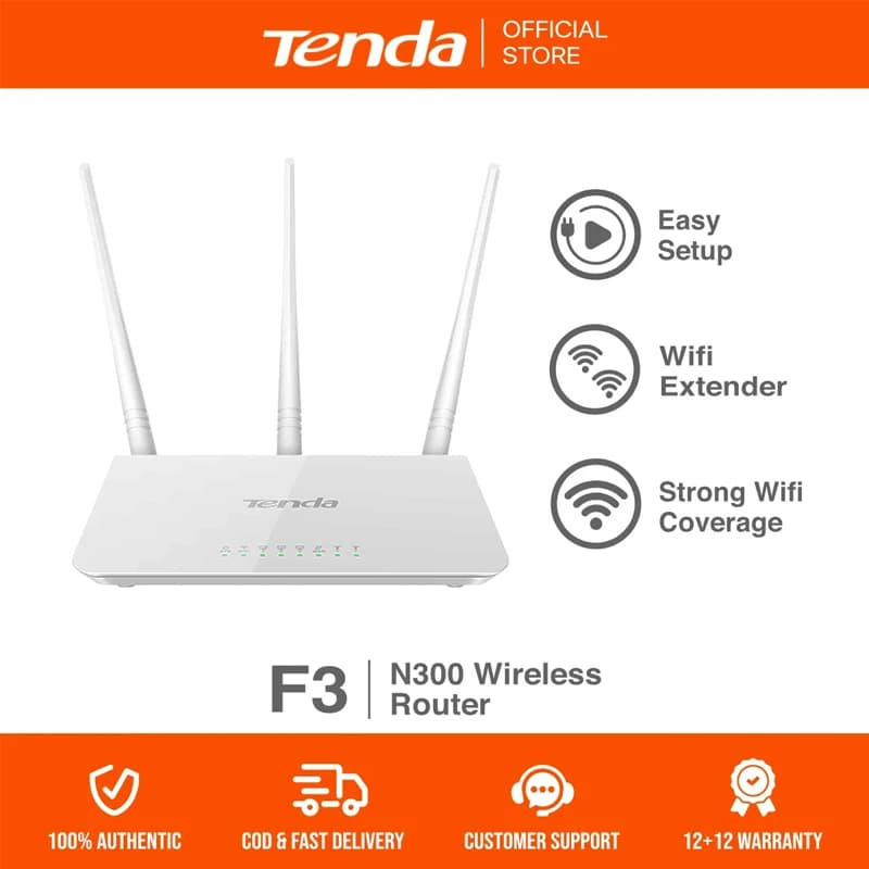 Router Wi-Fi a banda singola Tenda F3 N300 300 Mbps | Punto di accesso | Range Extender | WISP | Plug & Play | Antenne ad alto guadagno