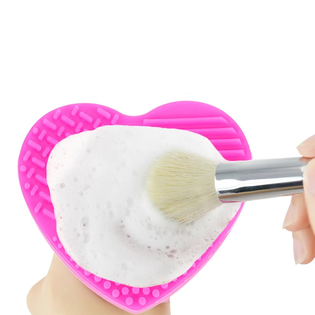 Silicone Heart Shape Brush Cleaning Pad, Pink Red, Easy to Use, Ergonomic Design, Flexible and Cable, for Deep Cleansing of Makeup Brushes