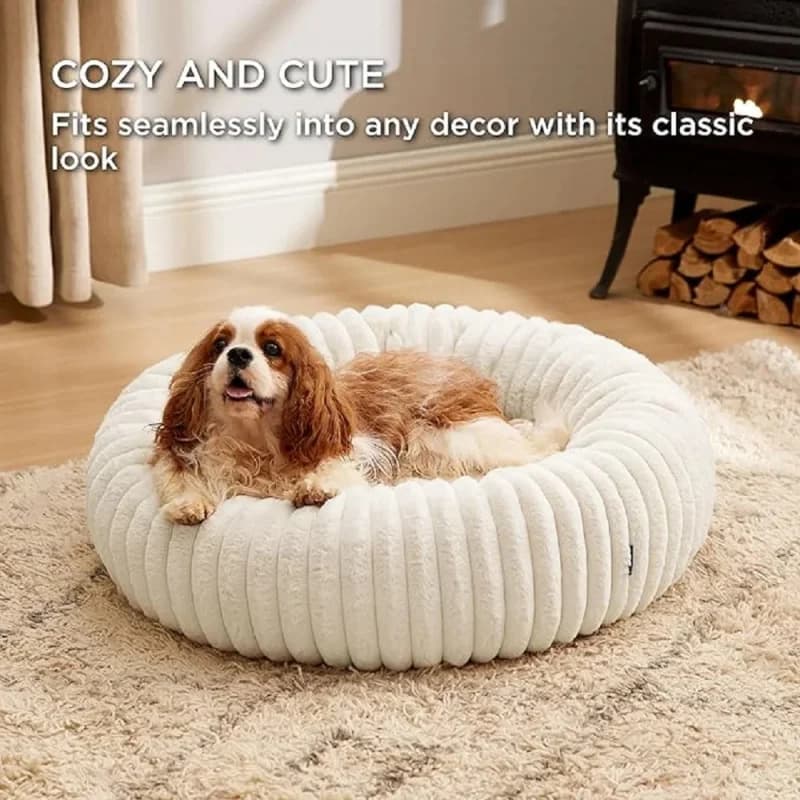 Cuccia rotonda per animali domestici da 50-90 cm, in finta pelliccia di coniglio, super morbida, per cani e gatti, con fondo antiscivolo.