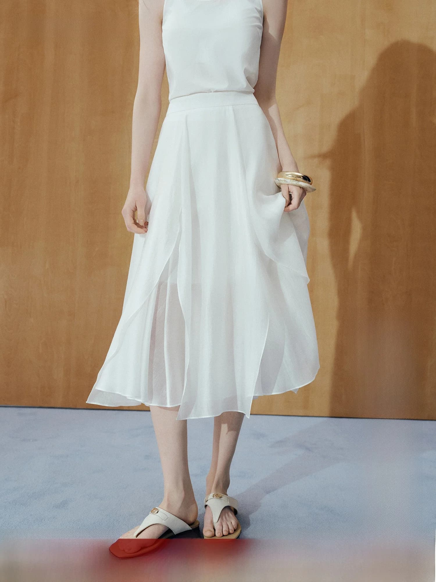 Manxun French Style High Waist A-Line Skirt Women's Summer New Gentle Atmosphere Silk Acetate Chiffon Skirt City Commute Casu...
