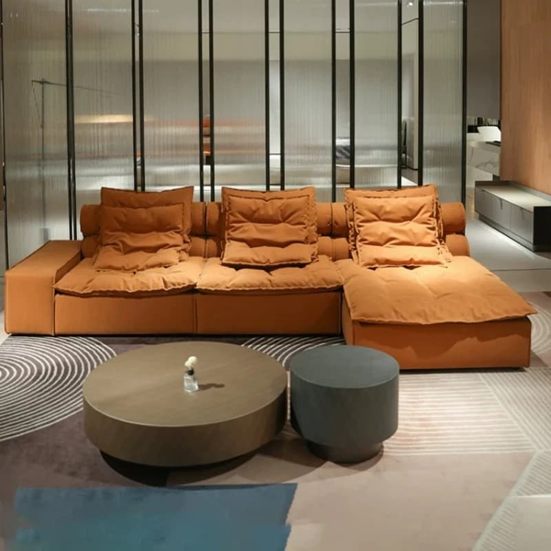 Minimalist Cloud Block Textile Sofa Detachable Washable Matte Fabric Modular Couch with Extended Chaise for Modern Open Space